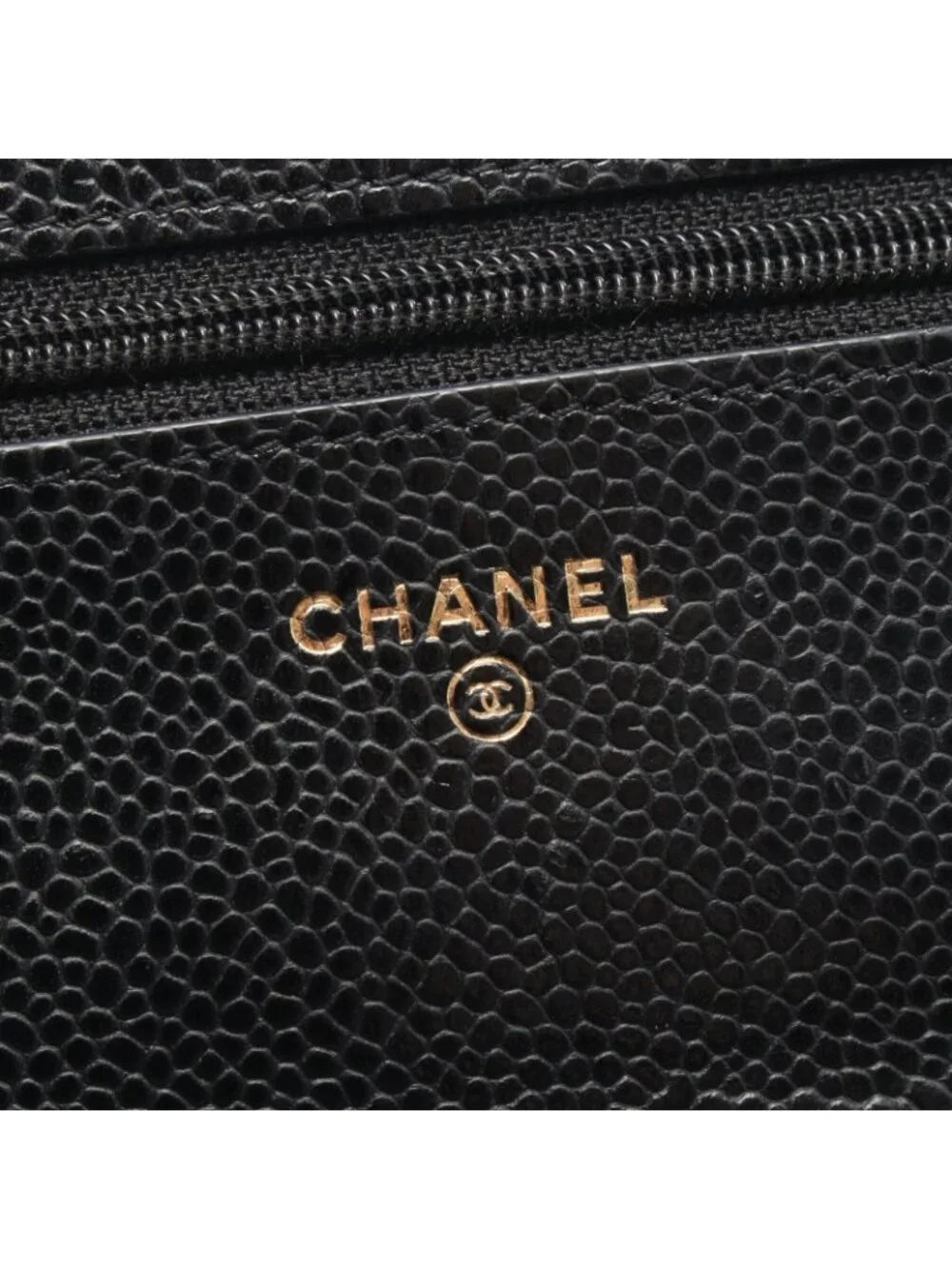 Chanel Shoulder Bag Quilted Black Caviar Leather Chain Wallet